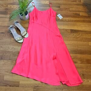 A New Day Women Small Pink Satin Slip Dress Spaghetti Straps Asymmetrical Dress